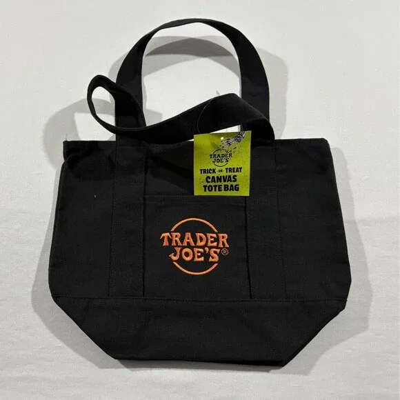 Trader Joe's Trick Treat Mini Canvas Tote Bag Orange Black Purple Multi Lot 4 - Picture 2 of 12